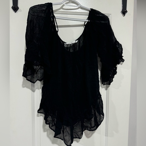 Zara Tops - Zara Trafaluc Black Sheer Ruffle Hem Peasant Blouse Women’s Boho Top